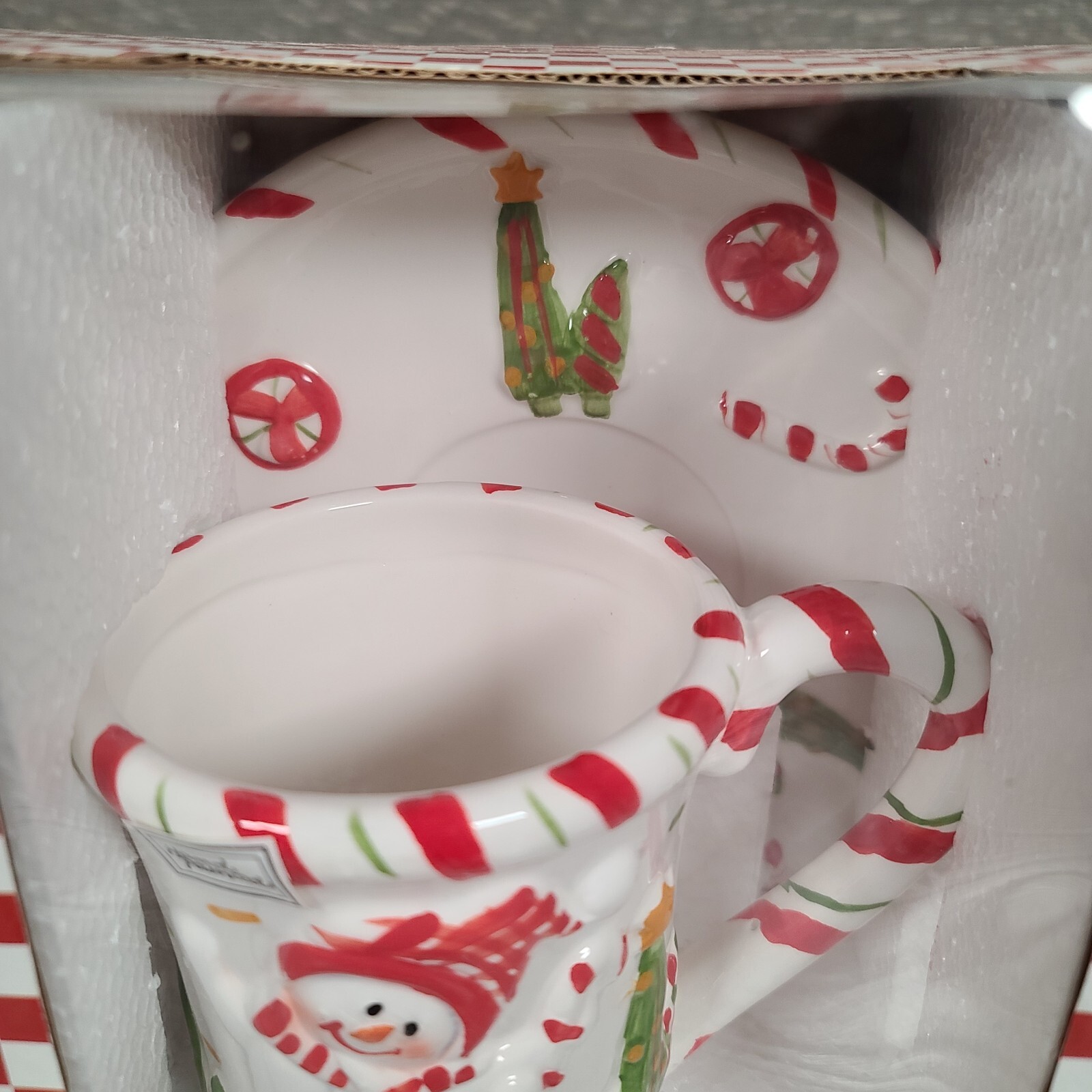 Cookies For Santa Christmas Cookie Plate & Mug Matched Set w/Snowman Candy Canes