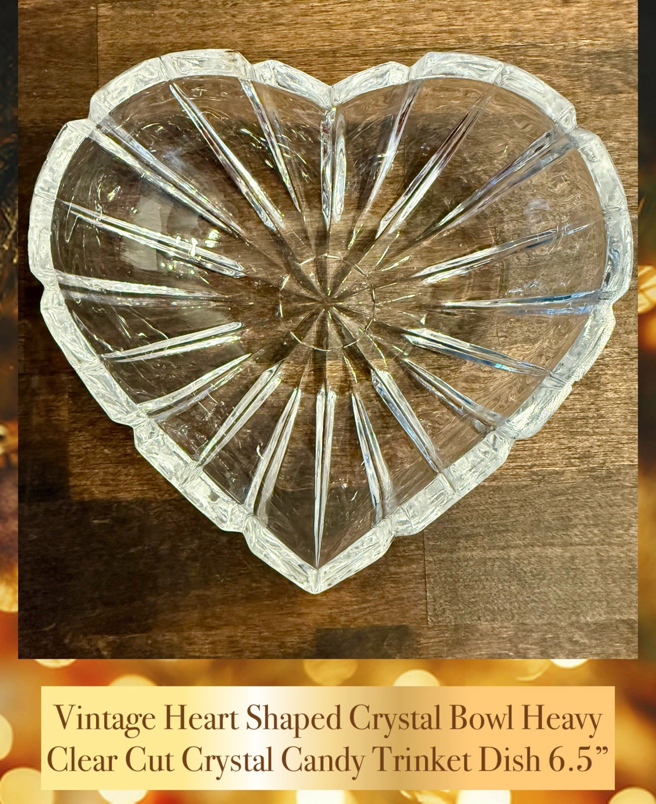 Vintage Heart Shaped Crystal Bowl Heavy Clear Cut Crystal Candy Trinket Dish 6.5
