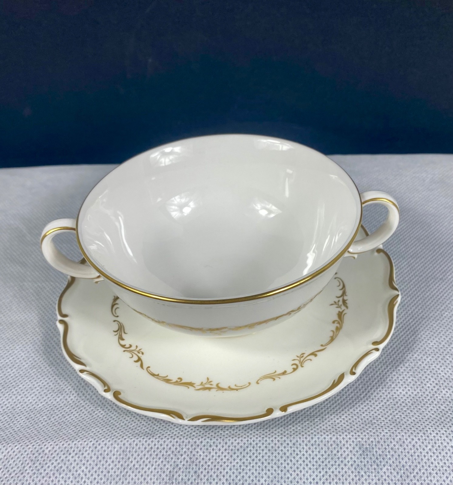 Royal Doulton England “RICHELIEU” Footed Cream Soup w/ Saucer Fine Bone China