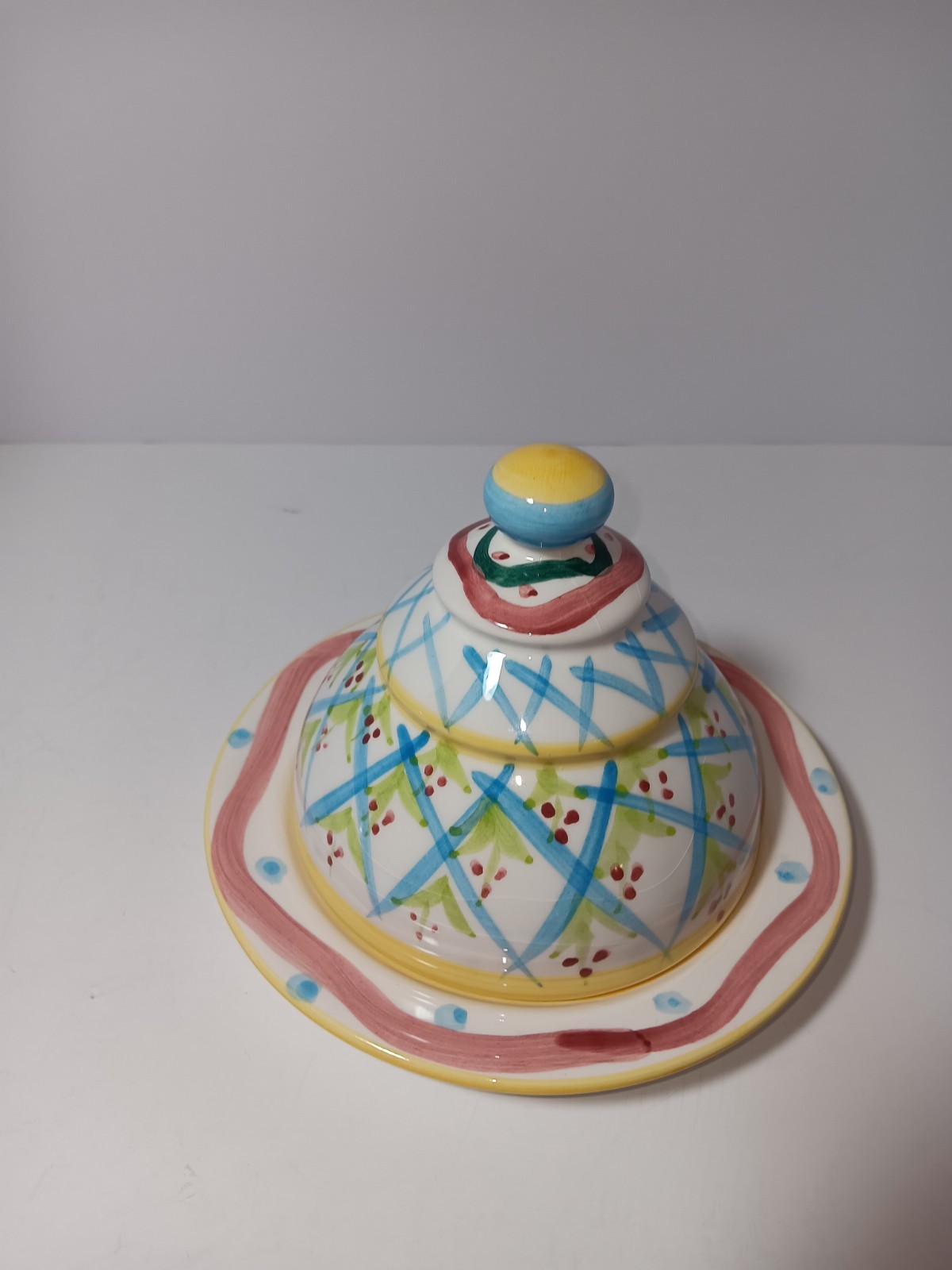 BEAUTIFUL Vintage Colorful Majolica Ceramic Cheese Dome – MacKenzie Childs Style