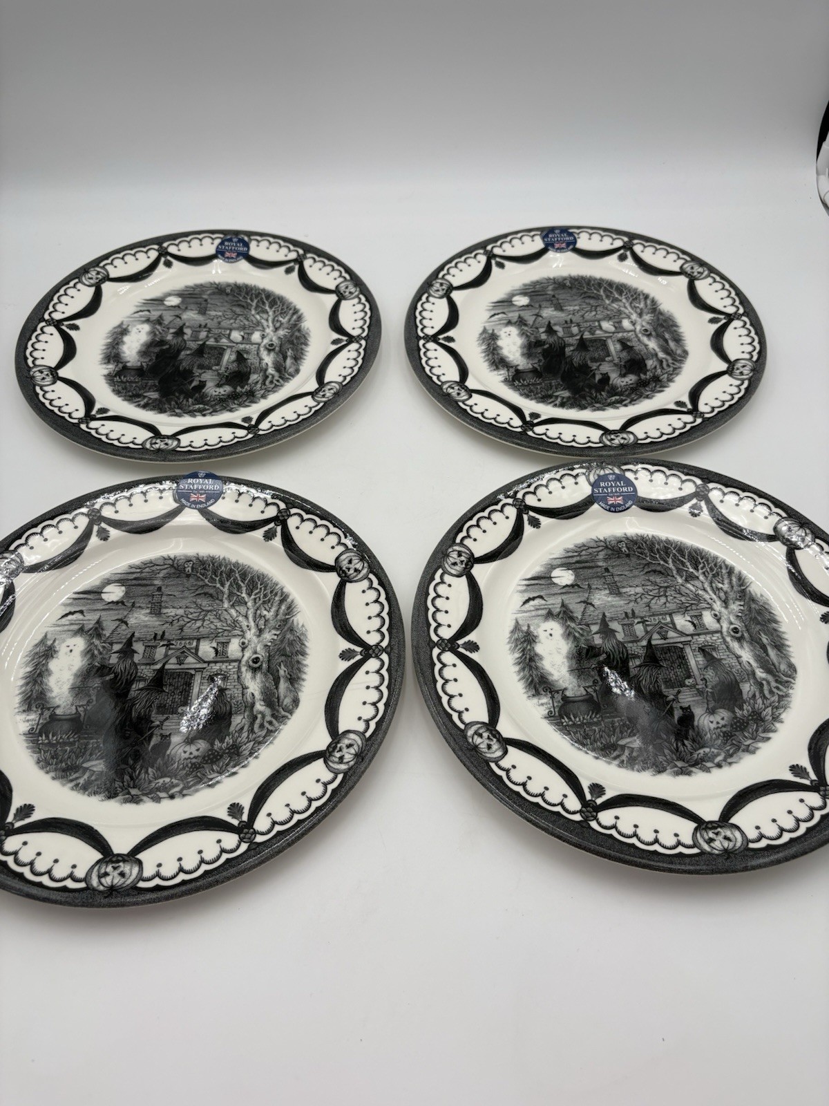 Royal Stafford Halloween Coven Witches Ghost Dinner Plates 11” ~ Set of 4