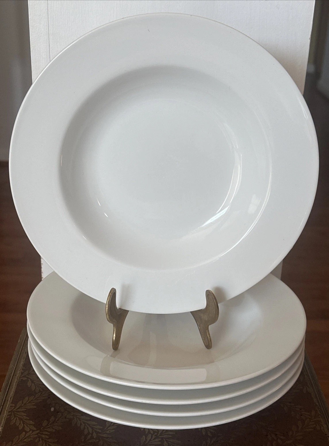 5 Fitz & Floyd Everyday White Porcelain Rim Soup Bowls SET 9” EXCELLENT