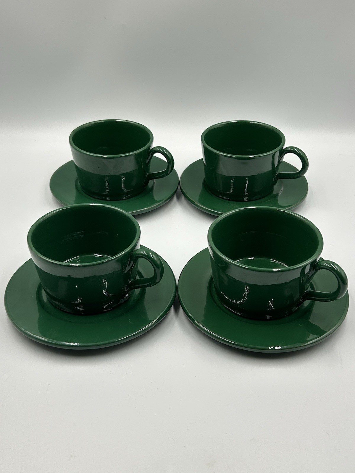 Vintage Ralph Lauren Italy Hunter Green Pottery Tea Cups & Saucers Set 4 Italy
