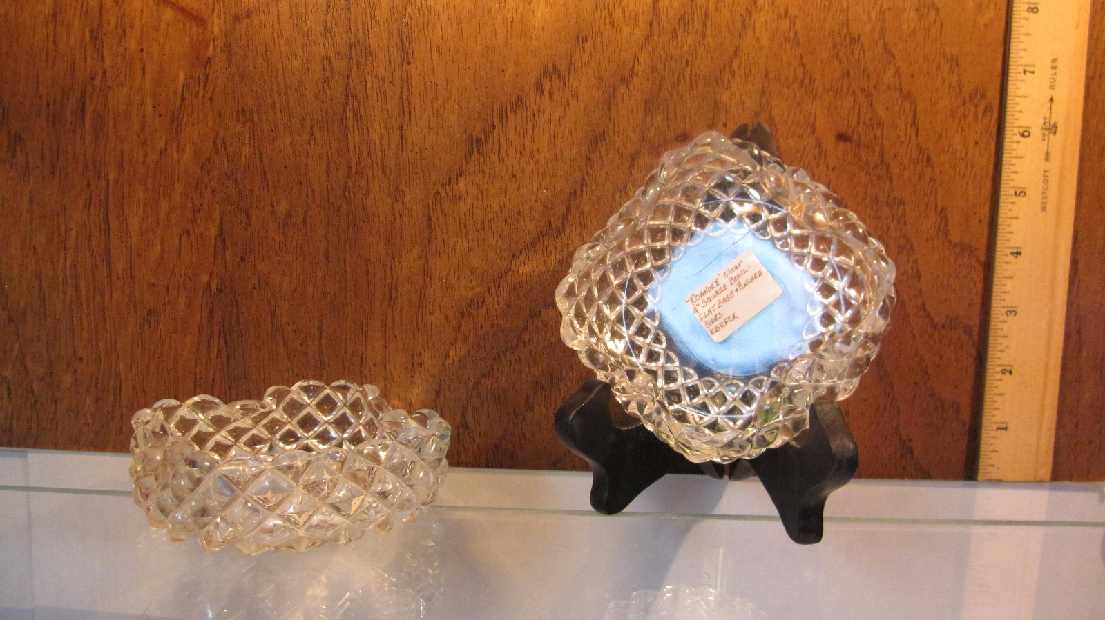 EAPG ☆ Set of 2 ☆ Roanoke Clear Berry Bowl Pinched Sides ☆ ca 1890 ☆ 4″ Square
