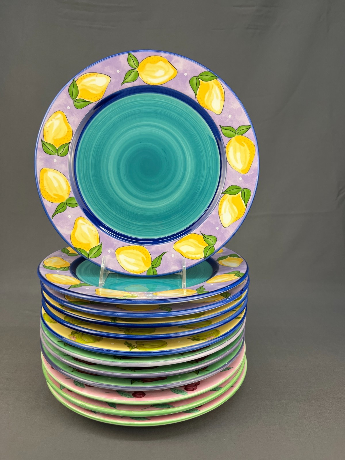 12 Essex Collection FRUIT PUNCH 10 3/8″ Dinner Plates ~ Portugal : EUC