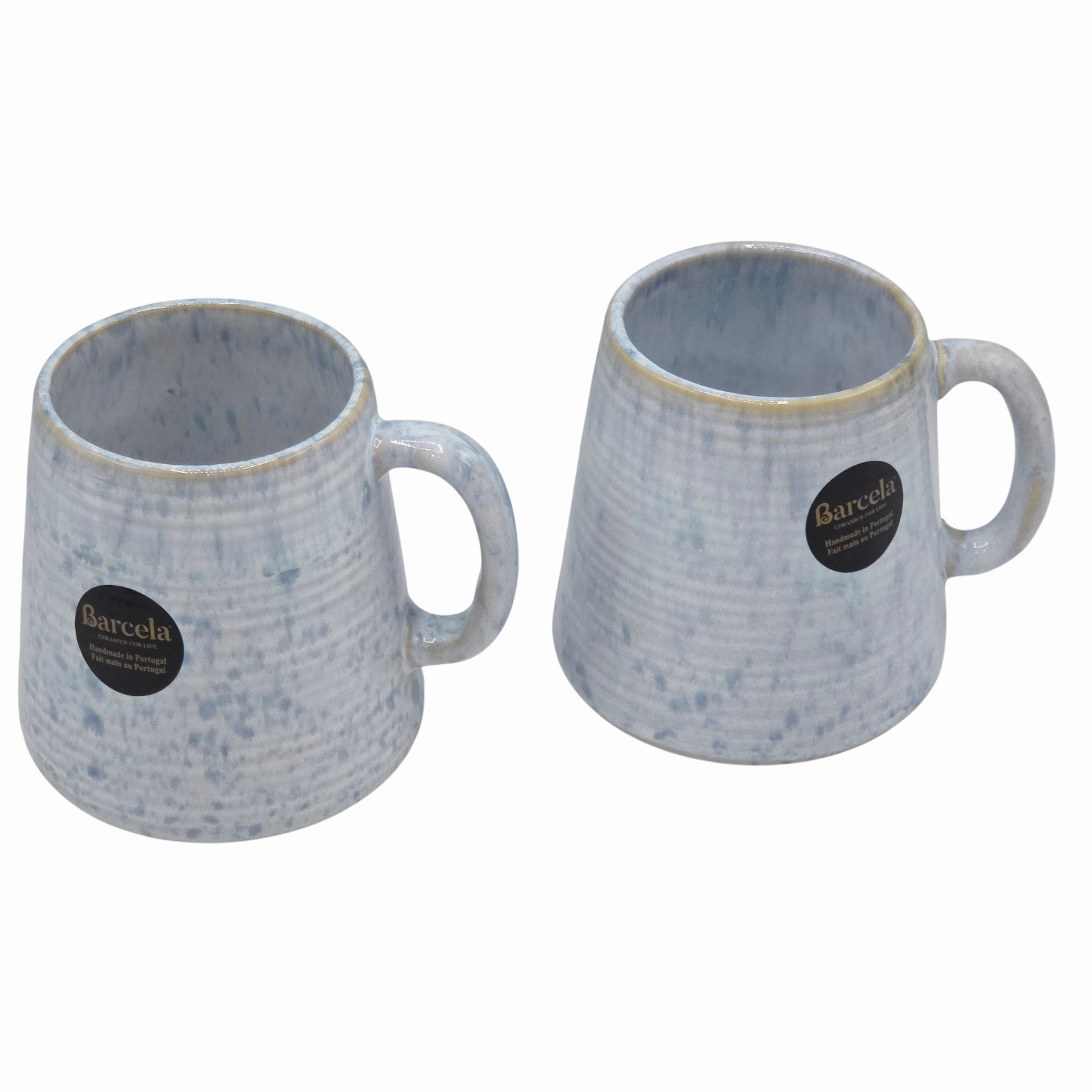 Barcela Handmade Stoneware Mug Set 4 White Blue Reactive Speckled Glaze Portugal