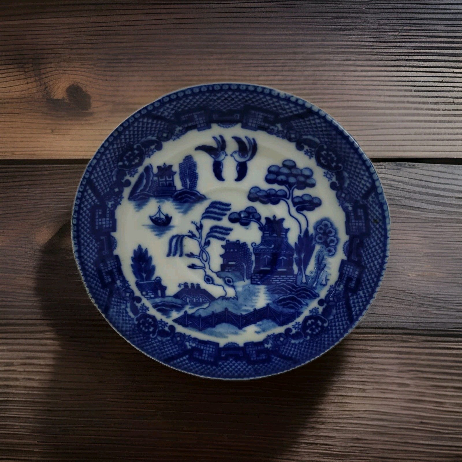Maruta China Saucer – Blue Landscape – Made in Occupied Japan