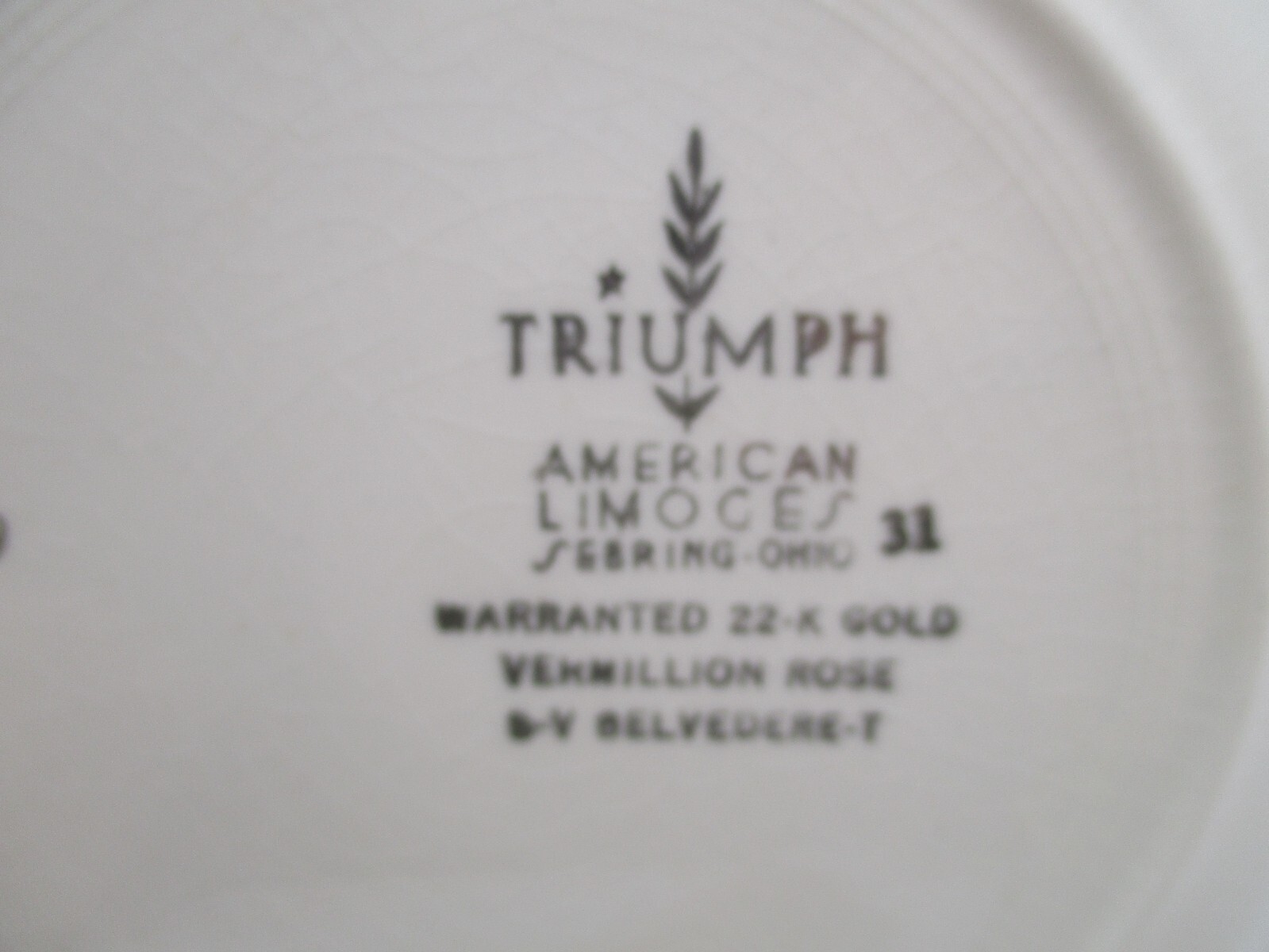 Triumph American Limoges-Vermillion Rose 6 @ 6″ Plates Sebring Ohio 22k