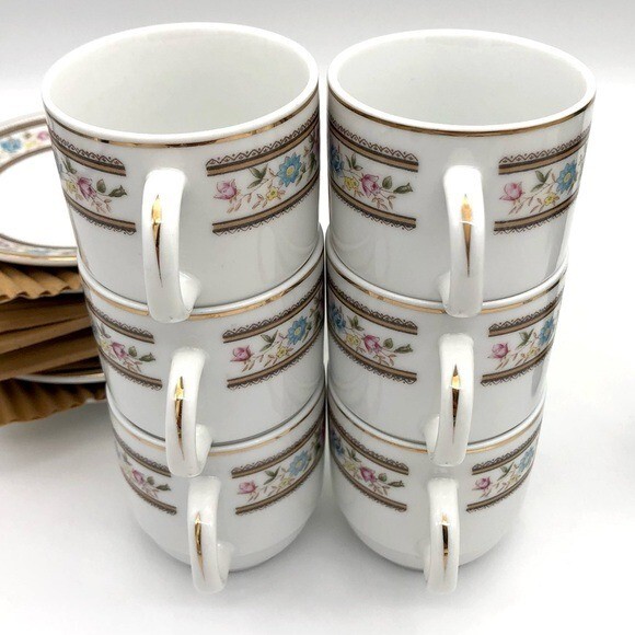 Demitasse Teacups 12 pc Six Sets Fine China Floral Pattern Vintage