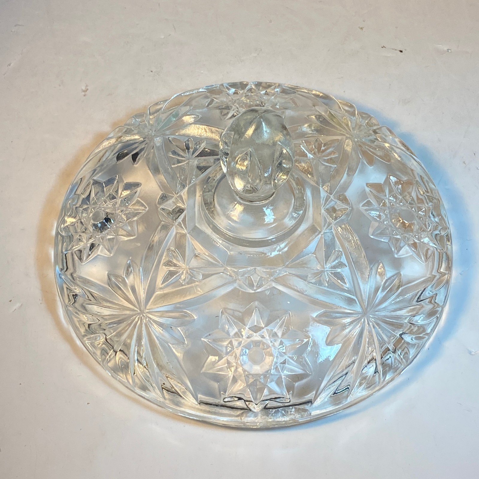 Vintage Glass Candy Dish Lid Only Hocking Star Pattern 7″