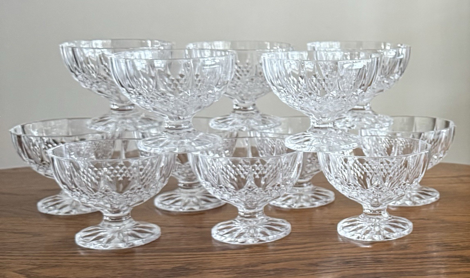 Set of 12 Cristal d’Arques Longchamp Crystal Footed Sherbet Dessert Bowls 4”