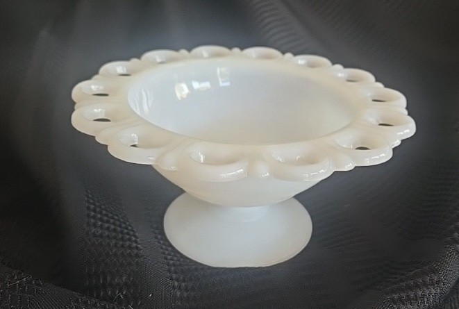Vintage White Milk Glass Lace Edge Pedestal Bowl