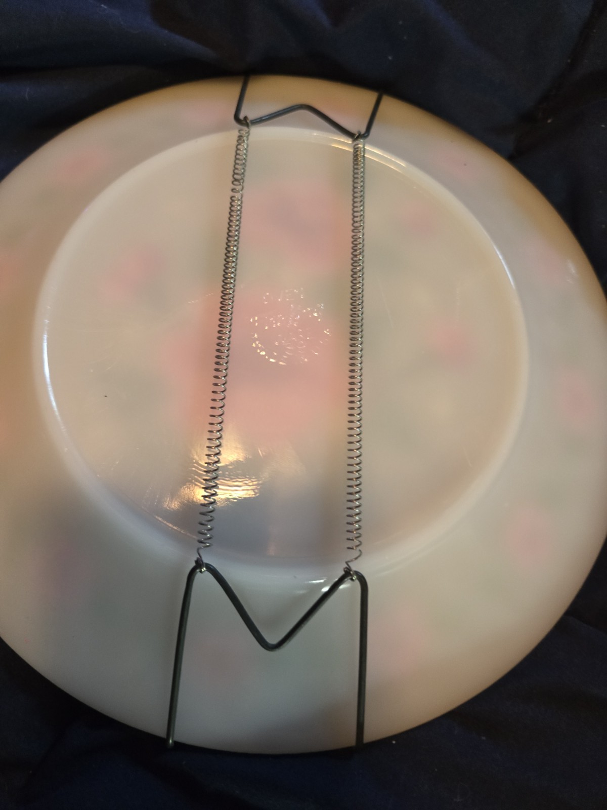 Glass Decorative Plate White Pink Green Gold Floral Round Glossy Finish