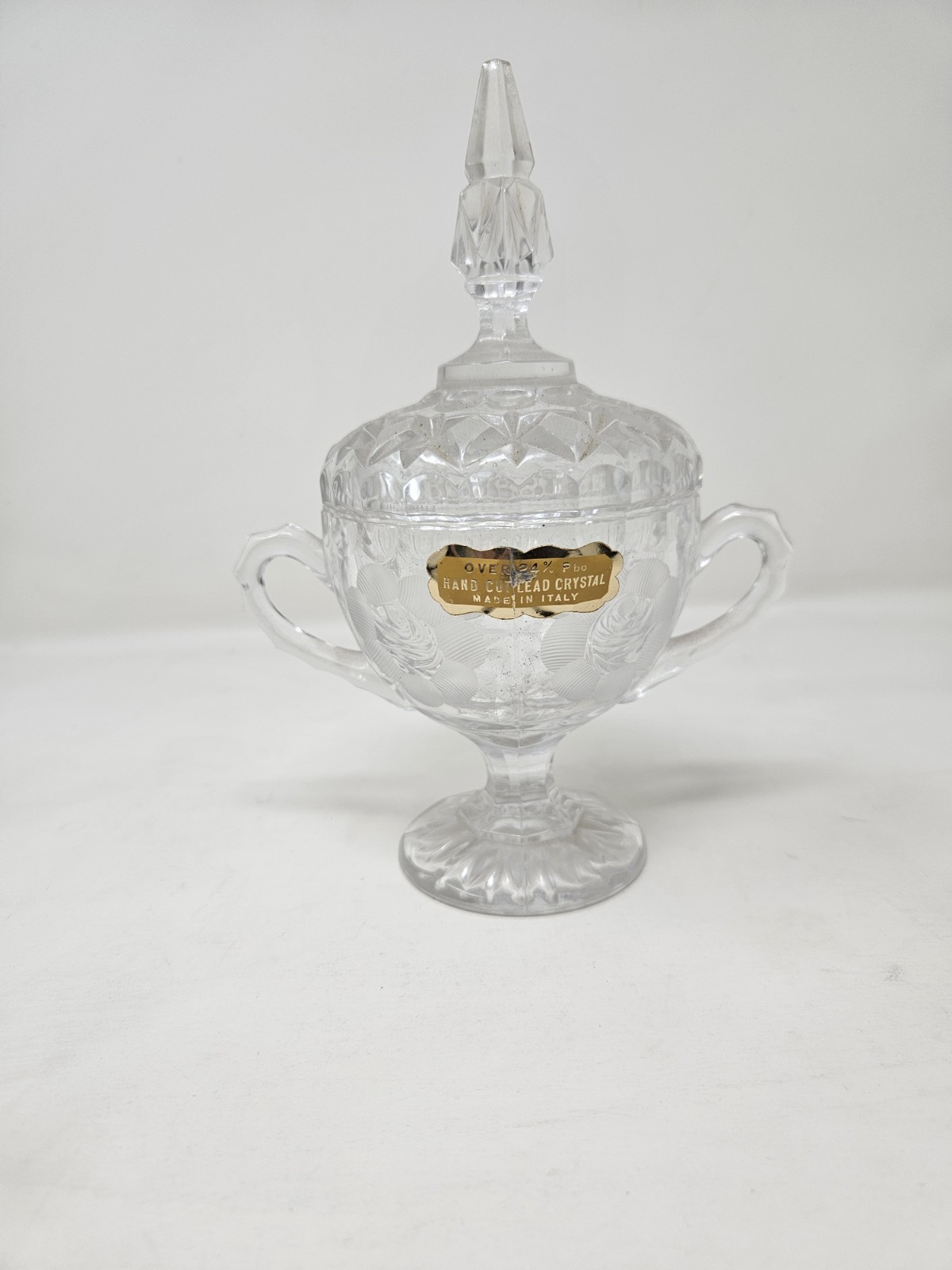 Vintage Italian Hand-Cut Lead Crystal Lidded Candy Dish