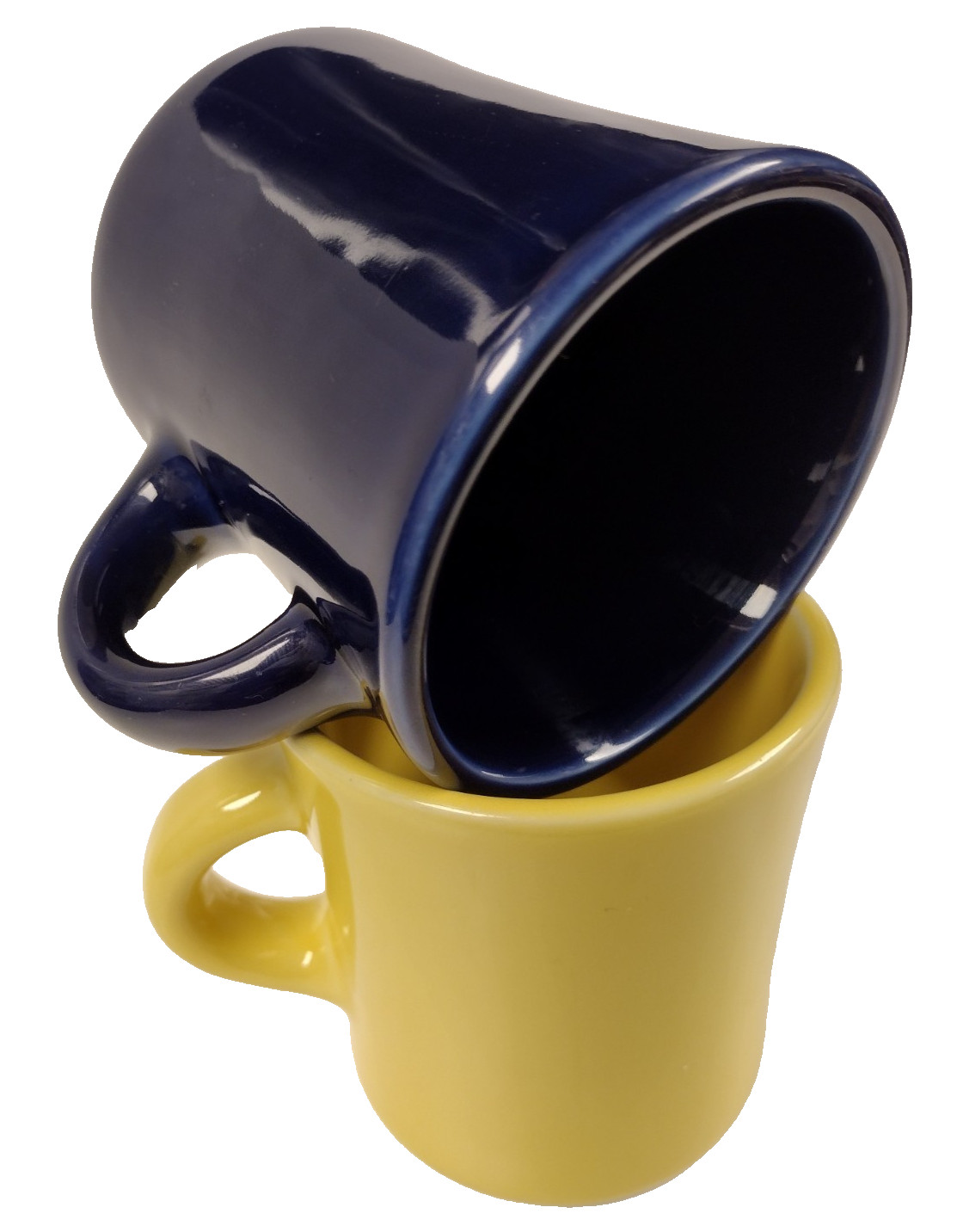 Pair of Homer Laughlin Yellow & Cobalt Blue Vintage Diner 10Oz Coffee Mugs USA