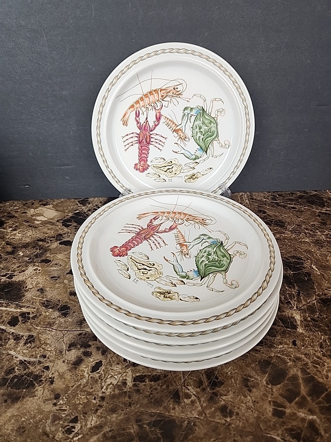 Set Of 6 Ljungberg Coquillage Salad Plates 7 7/8″ Seafood New Orleans