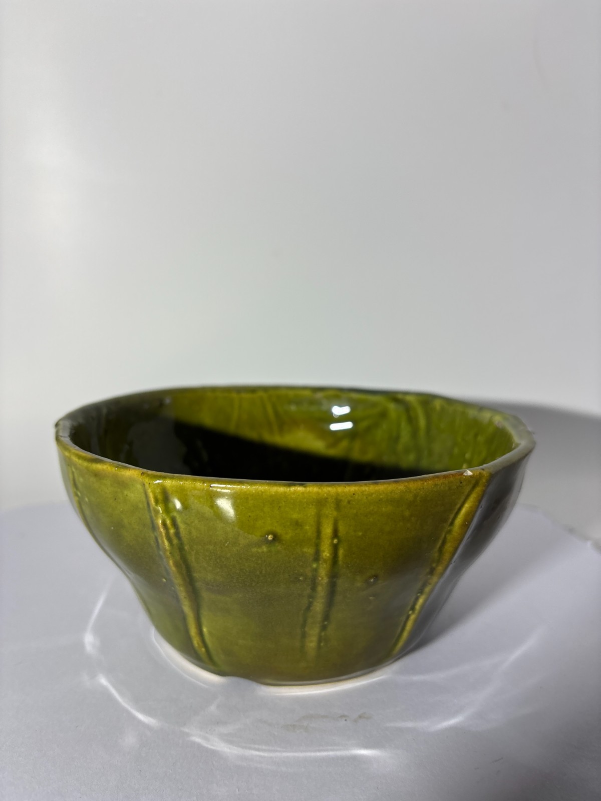 Vintage Green California Pottery Ribbed Bowl Dish CAL USA C-125