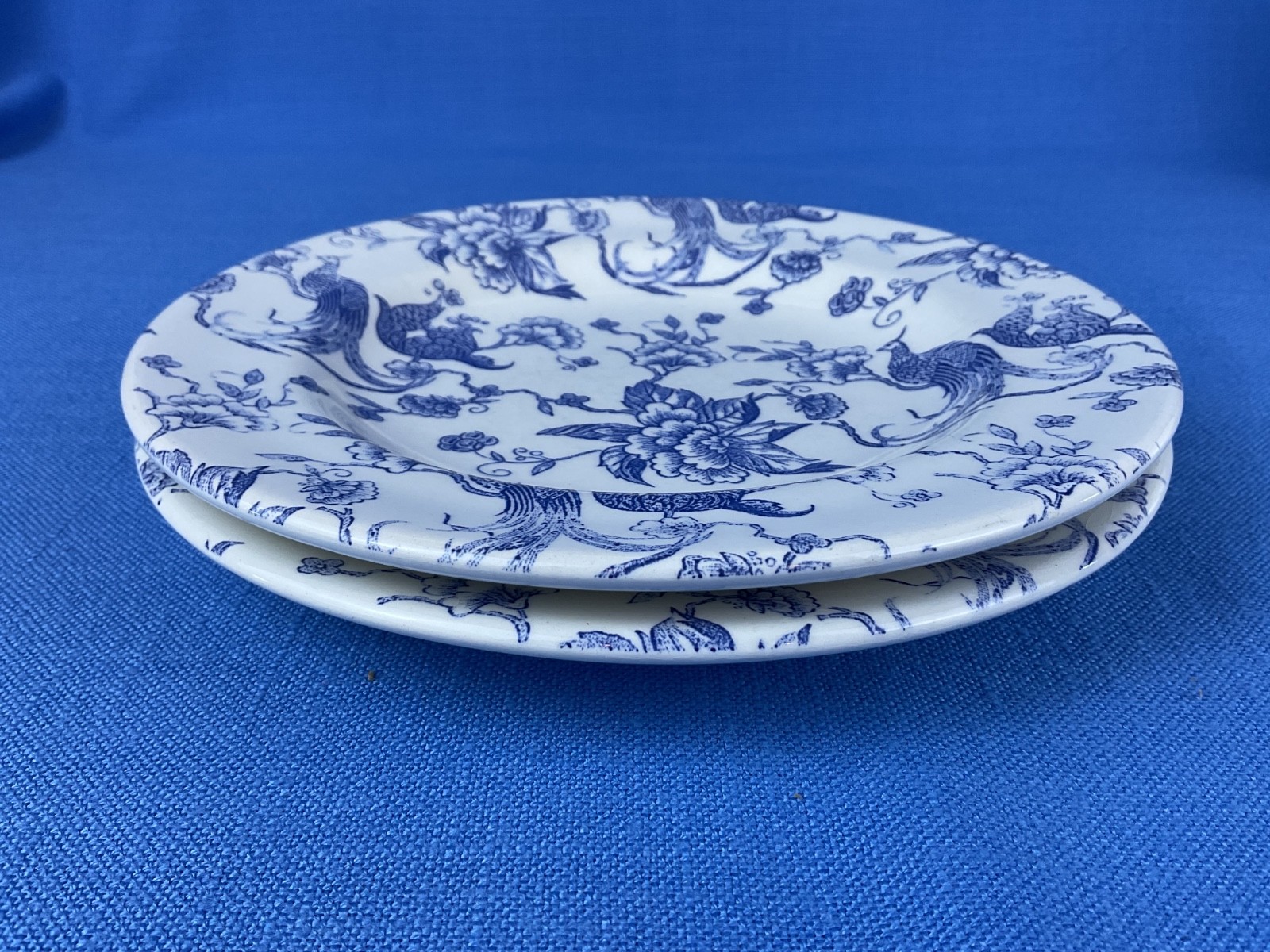 Staffordshire Engravings Bird of Paradise (2) Salad Plates 8” Fine Crazing GUC