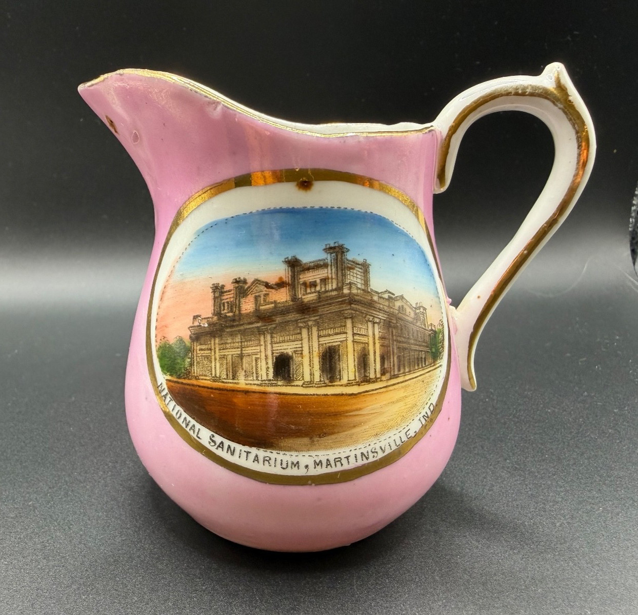 Rare Old Martinsville IN Creamer, Natl Sanitarium, Moore’s 5&10c, Germany