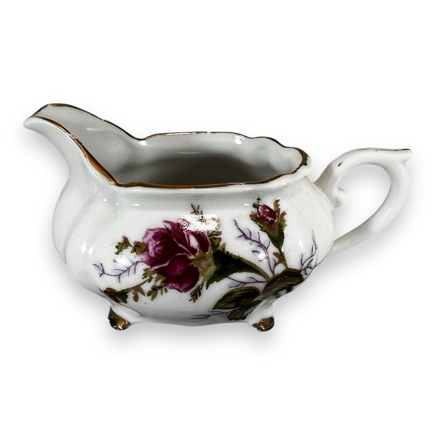 Lipper and Mann Creamer. Pompadout rose pattern oval Shape. Coffee Tea