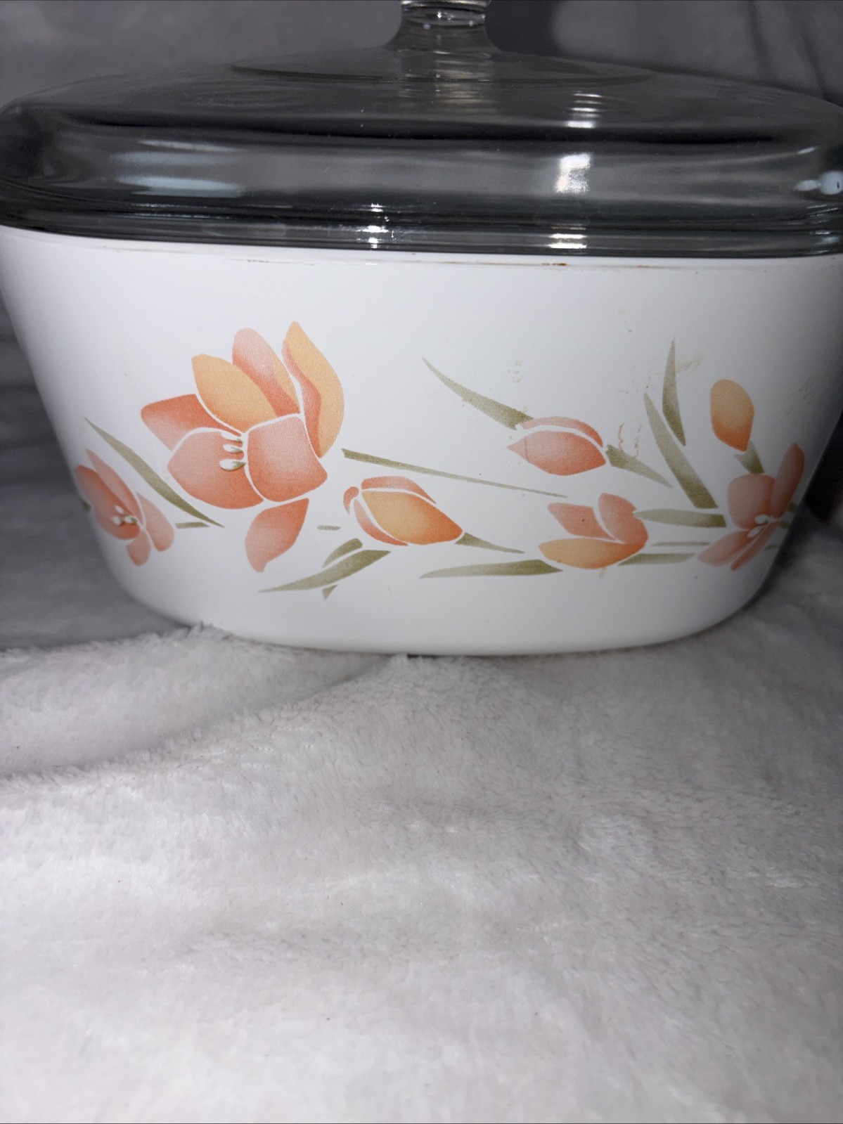 Vintage CorningWare A-Series Peach Floral A-3-B 3 Liter Dish & Lid No Chips GUC