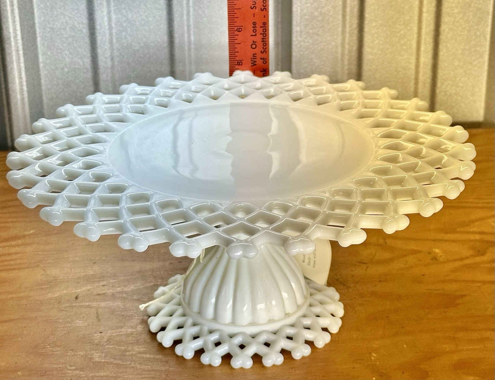 Westmoreland Milk Glass Round Lattice Cake Stand 1890 11 FTD Cake Salver NOS MIB
