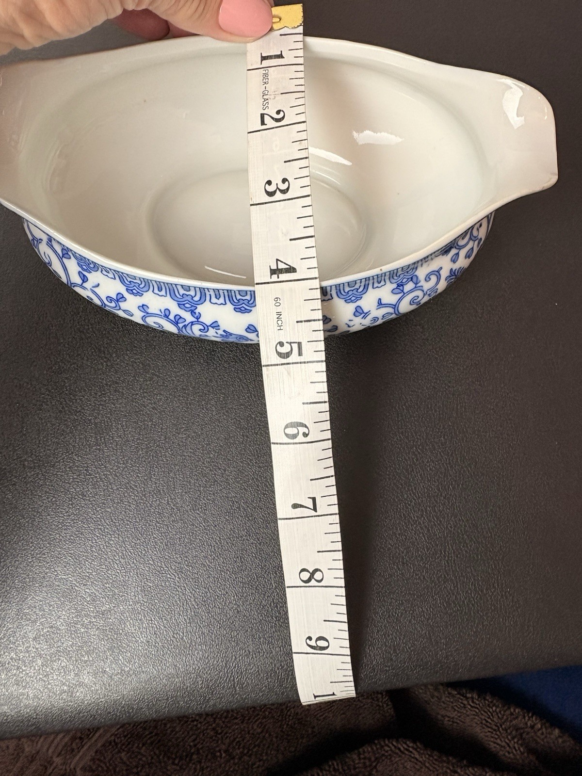 Blue & White Floral Oval Casserole Dish 9 in Glossy Finish.