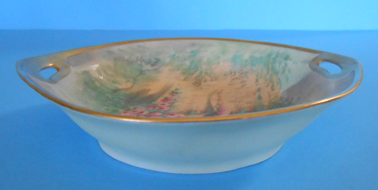 Hand Painted Floral W. A. Pickard China Dish w/ Handles Gold Trim 6.375″ Signed