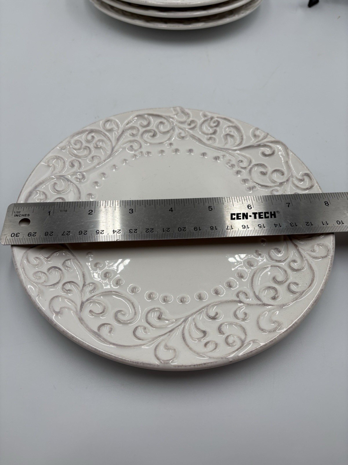 American Atelier Bianca Bead Salad Plate 8” Set of 4 Dining White Elegant Round