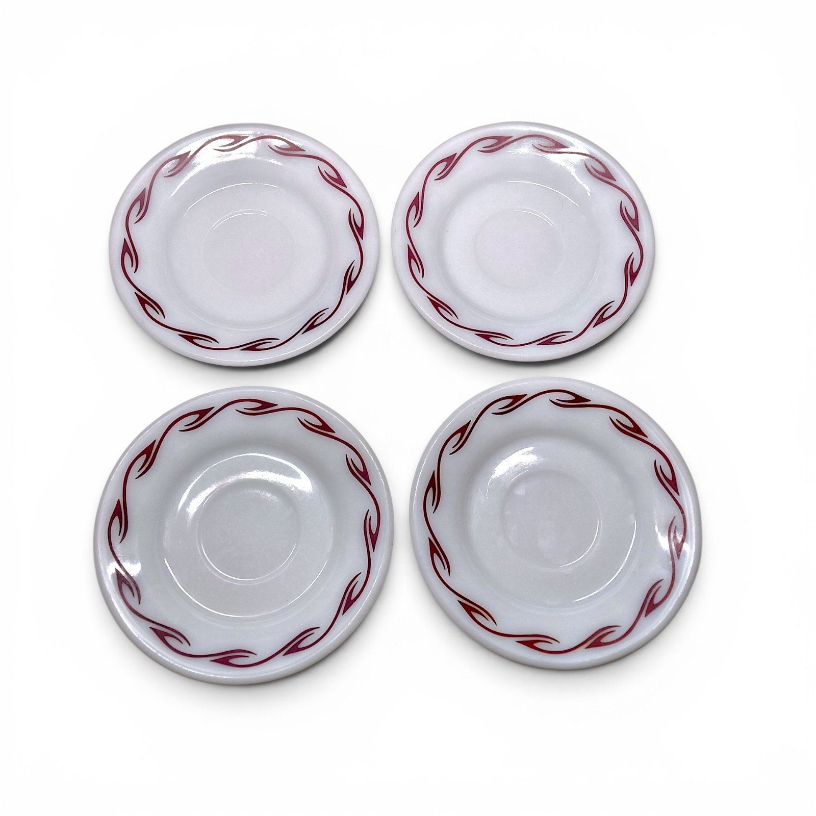Pyrex Ruby Scroll Maroon Hook 5.5″ Plates Set of 4 Double Tough 713-26 USA