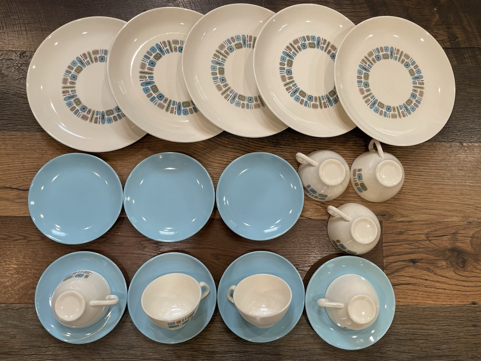 19 Dura-Gloss TEMPORAMA Atomic 5 Dinner Plates 3 Bread 4 Saucers 7 Cups BLUE