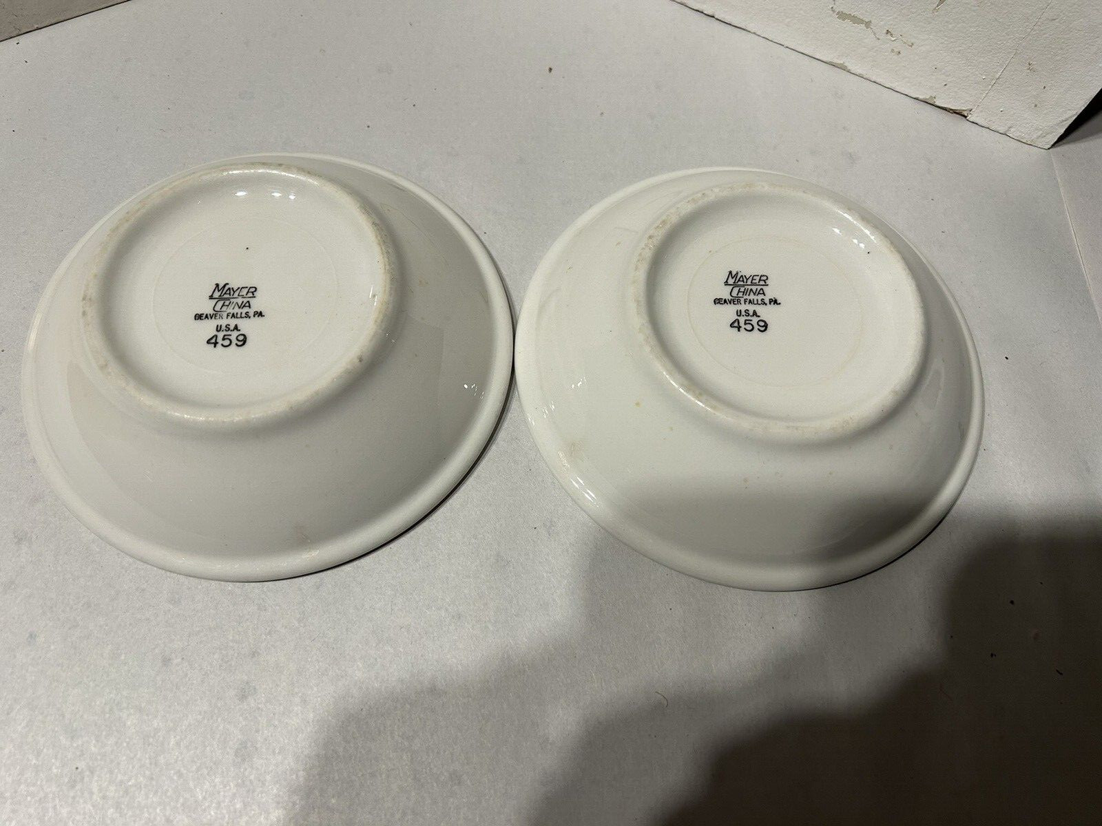 Vtg MERCY HOSPITAL 2 bowls Mayer China restaurant ware cafeteria 1950s backstamp