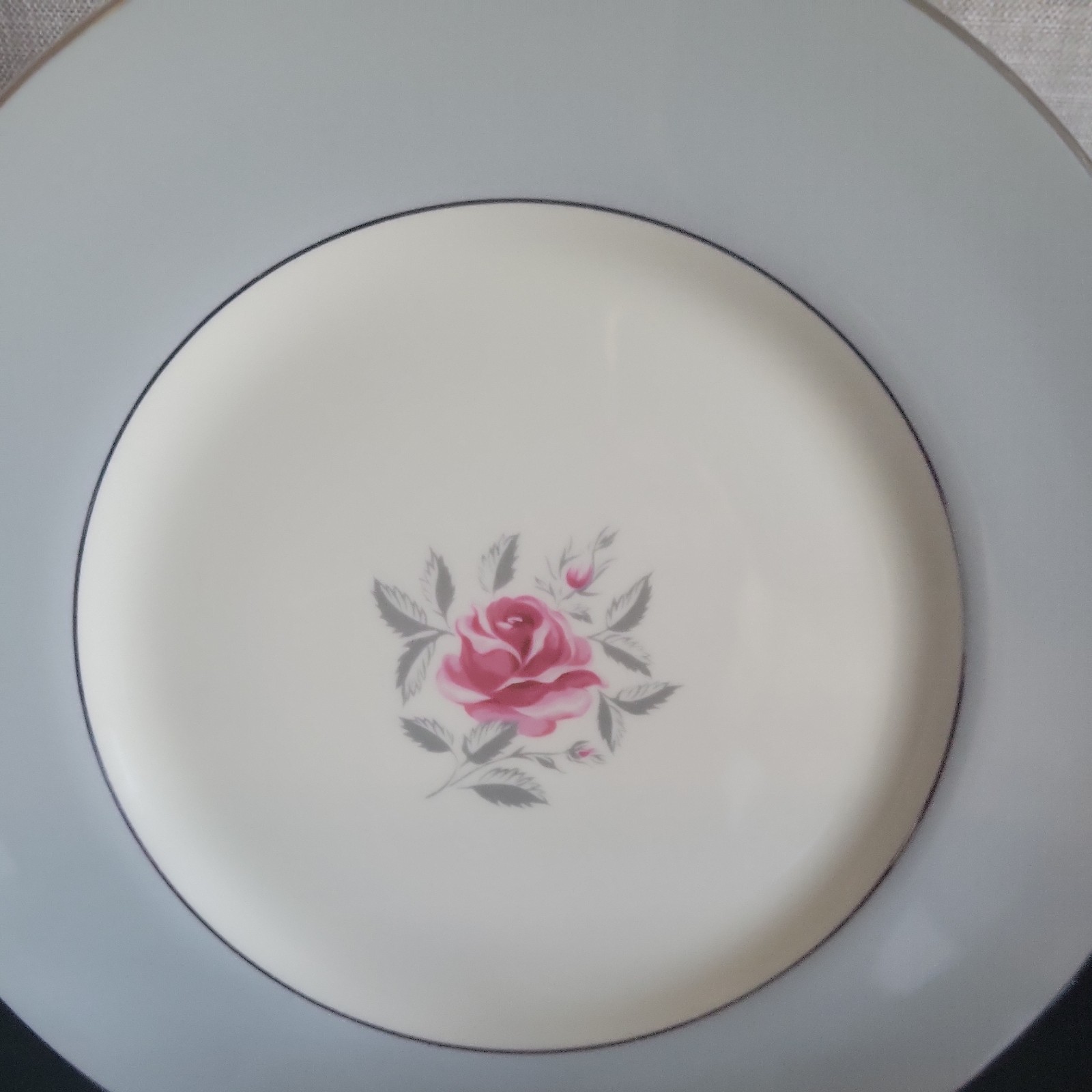 Set of 6 Vintage Flintridge China Miramar Rose Platinum Rim 8.5″ Salad Plates