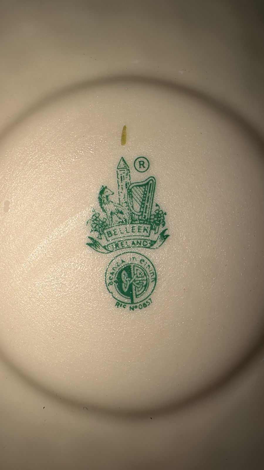 Vintage IRISH BELLEEK Shamrock Tea Cup and Saucer Reg No 0857