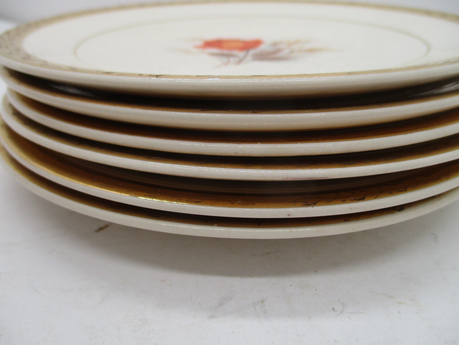Triumph American Limoges-Vermillion Rose 6 @ 6″ Plates Sebring Ohio 22k