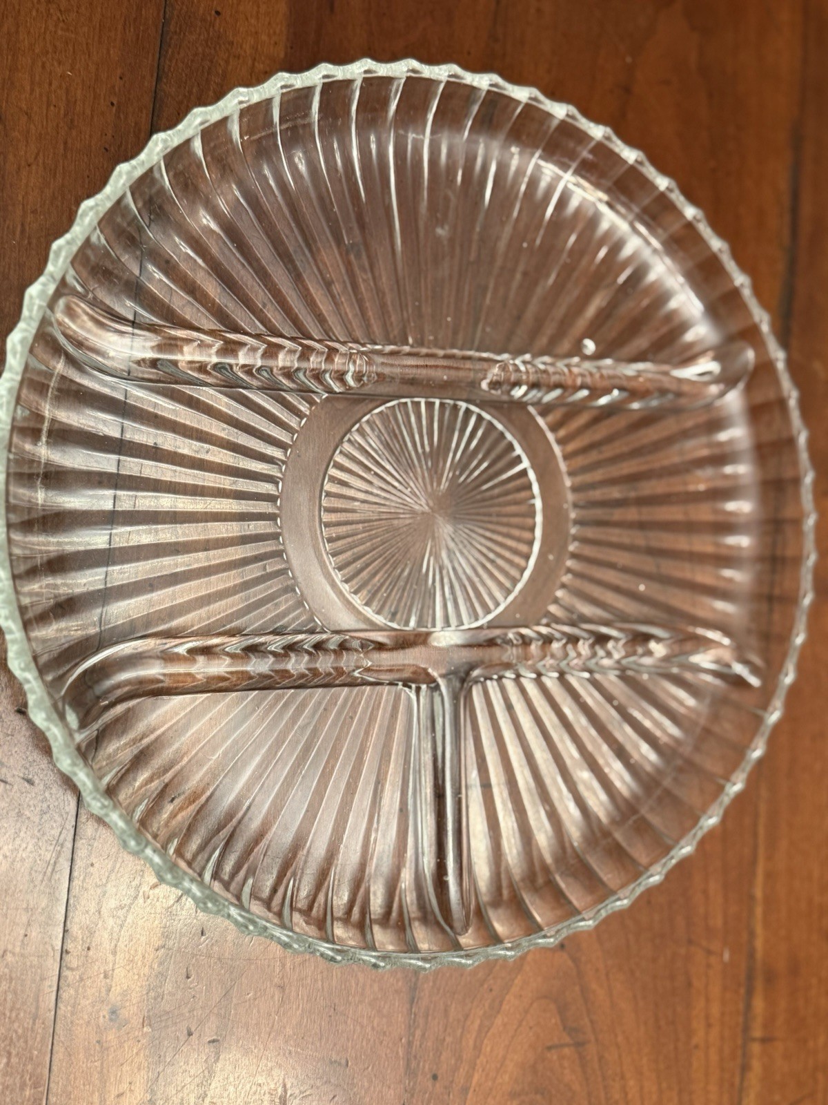 Vintage Indiana Glass Clear Ribbed 4 Section Divided Relish Tray Dish Platter