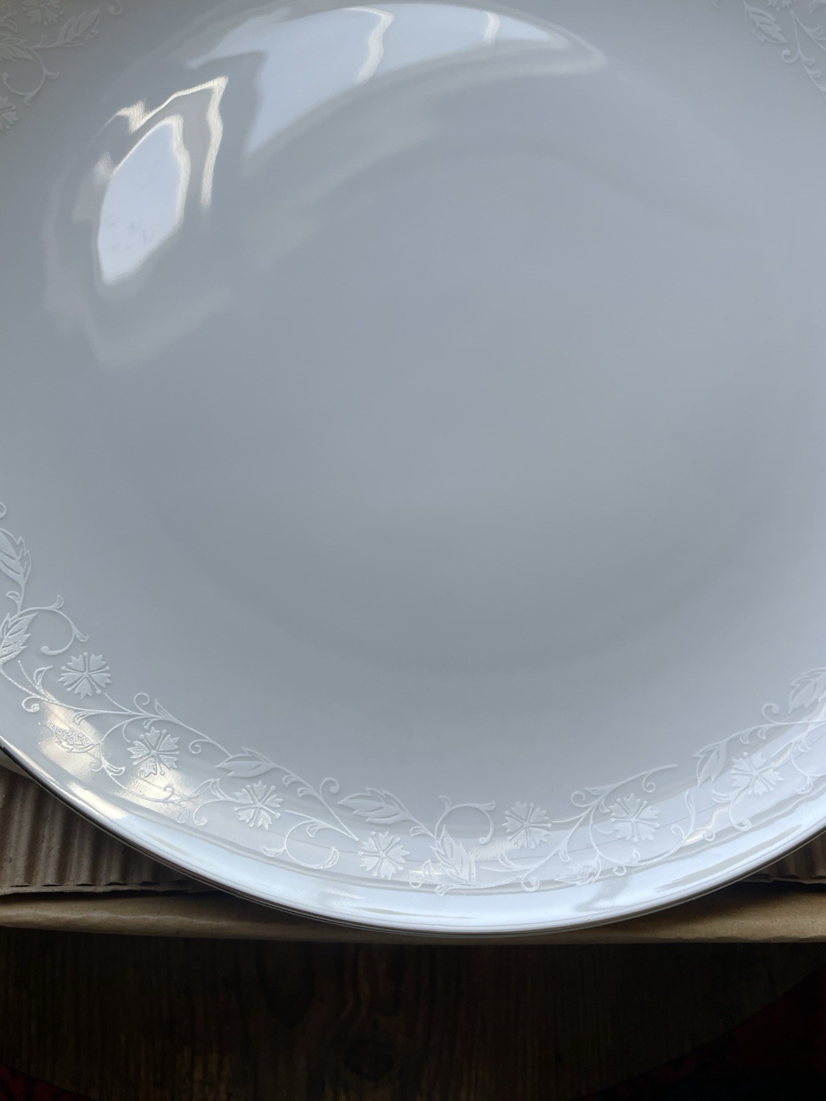 Seyei Bridal Lace (6) 10-3/8” Dinner Plates White Silver Fine China Japan NOS