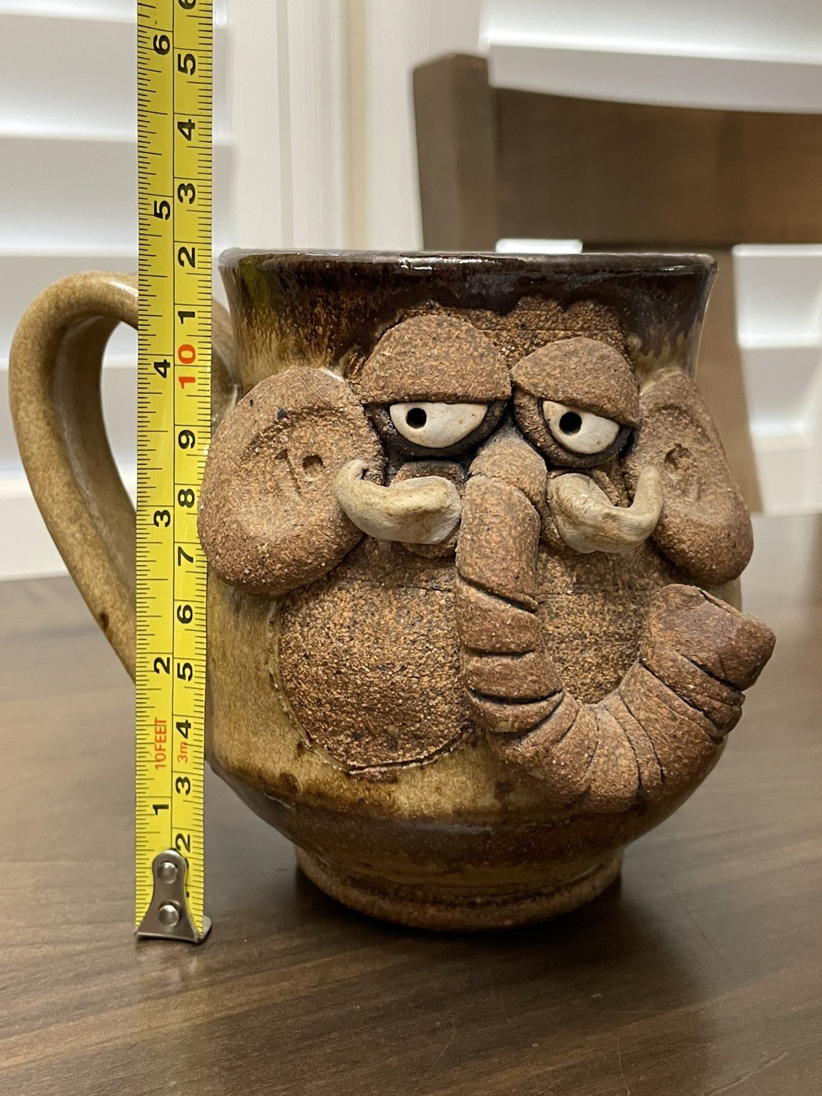 Elephant Mug Coffee Cup 3D Pottery Ceramic Stoneware Studio Ugly Funny Face￼￼