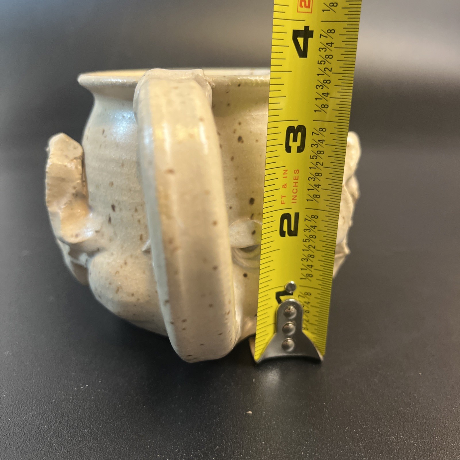 Vtg Stoneware Studio Art Pottery Elephant Funny Face Mug Coffee Cup Signed Trunk