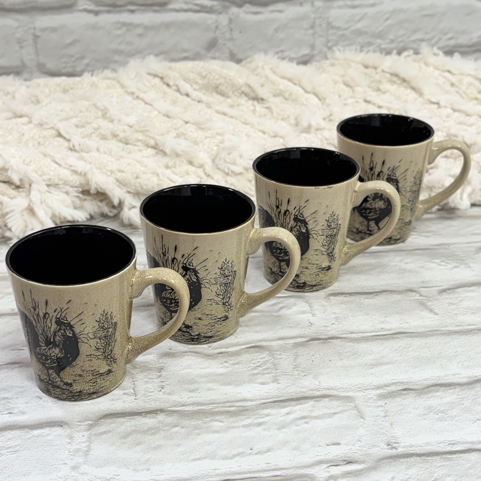 Pfaltzgraff Homespun Rooster Coffee Tea Mugs Set Of 4 Ceramic Farmhouse NEW
