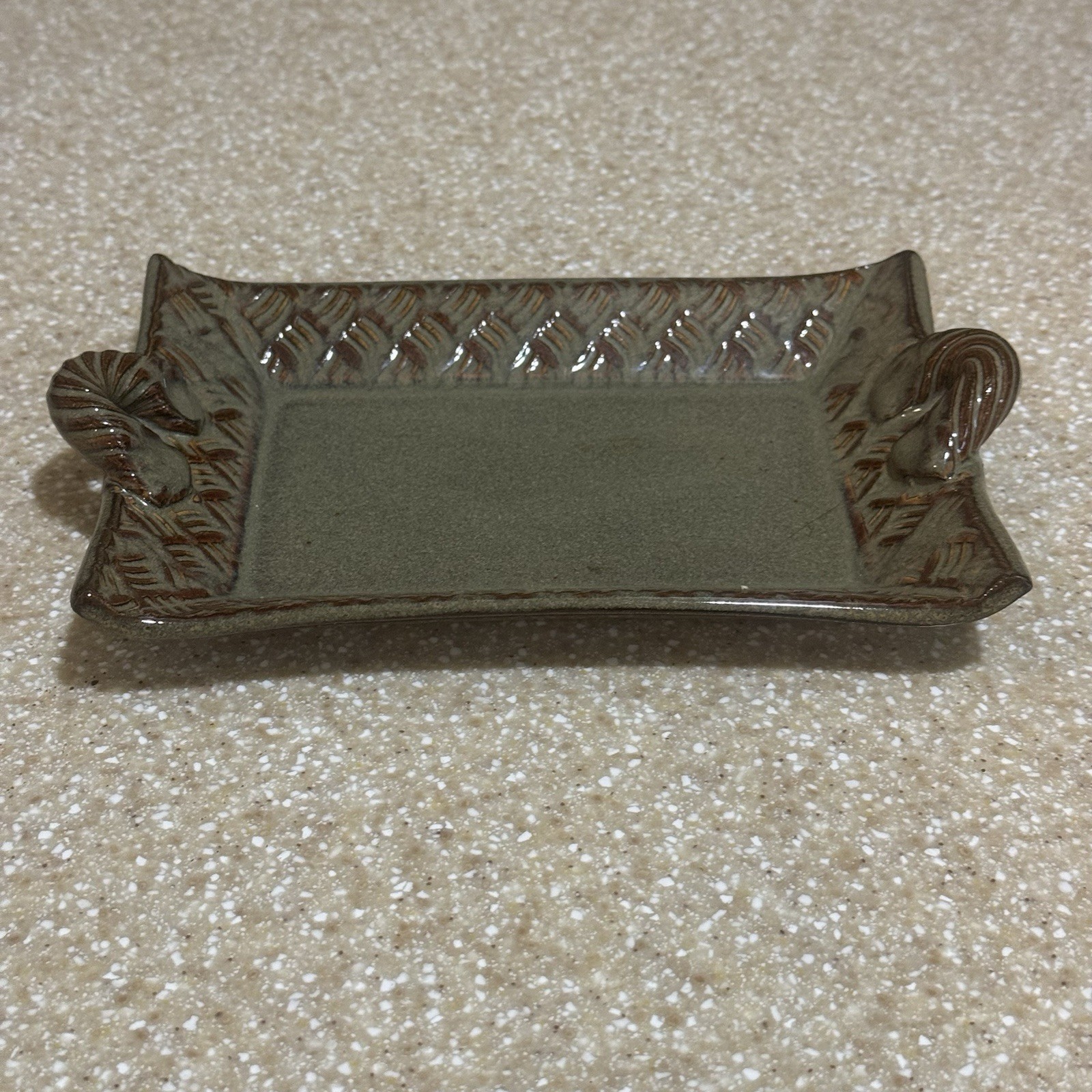 Thomas Pottery Basketweave Tray North Carolina Green Lead Free Handcrafted Dish