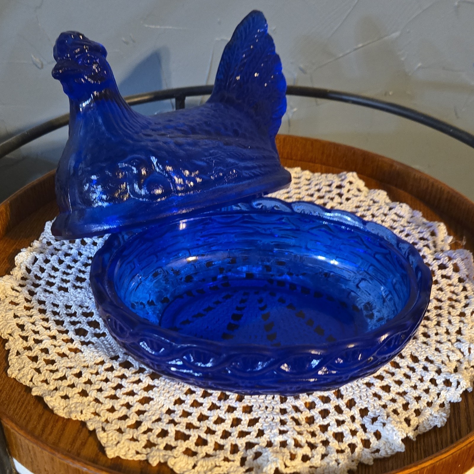 LE Smith Cobalt Blue Glass Hen On Nest; 2-Piece Set