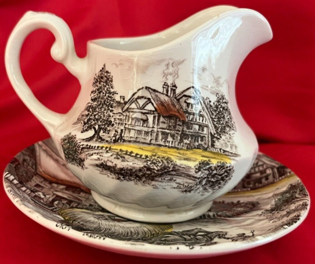 YORKSHIRE Multicolor Creamer and Saucer by Staffordshire ENGLAND