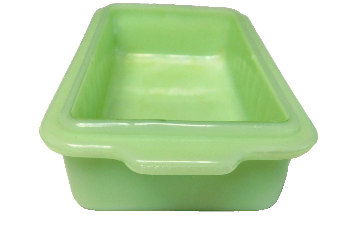 VINTAGE 1930’S JEANNETTE GREEN JADEITE BUTTER DISH & COVER EMBOSSED TOP