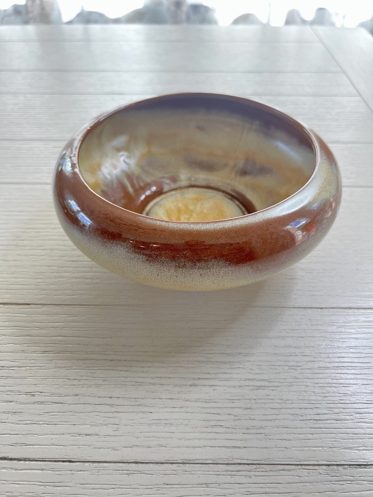 Vintage Frankoma Pottery Beige and Brown Glazed Round Footed Bowl #212 7.5″