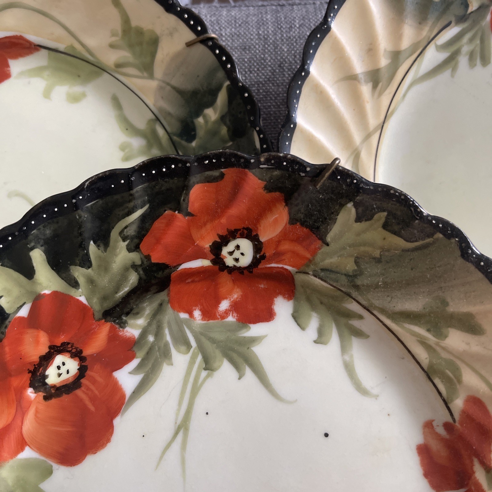 Antique Nippon Hand Painted Porcelain Poppy Plates Set of 5 No Chips Vintage