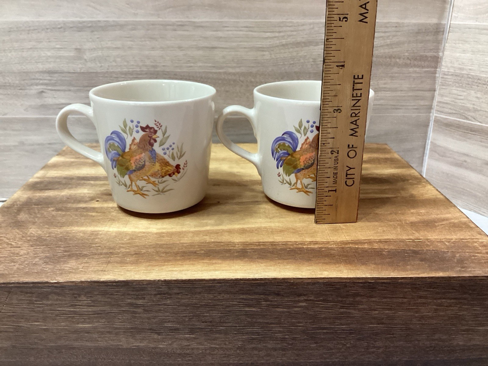 Corelle Coordinates Country Morning Roosters Flat Coffee Cup or Mug Set of 2