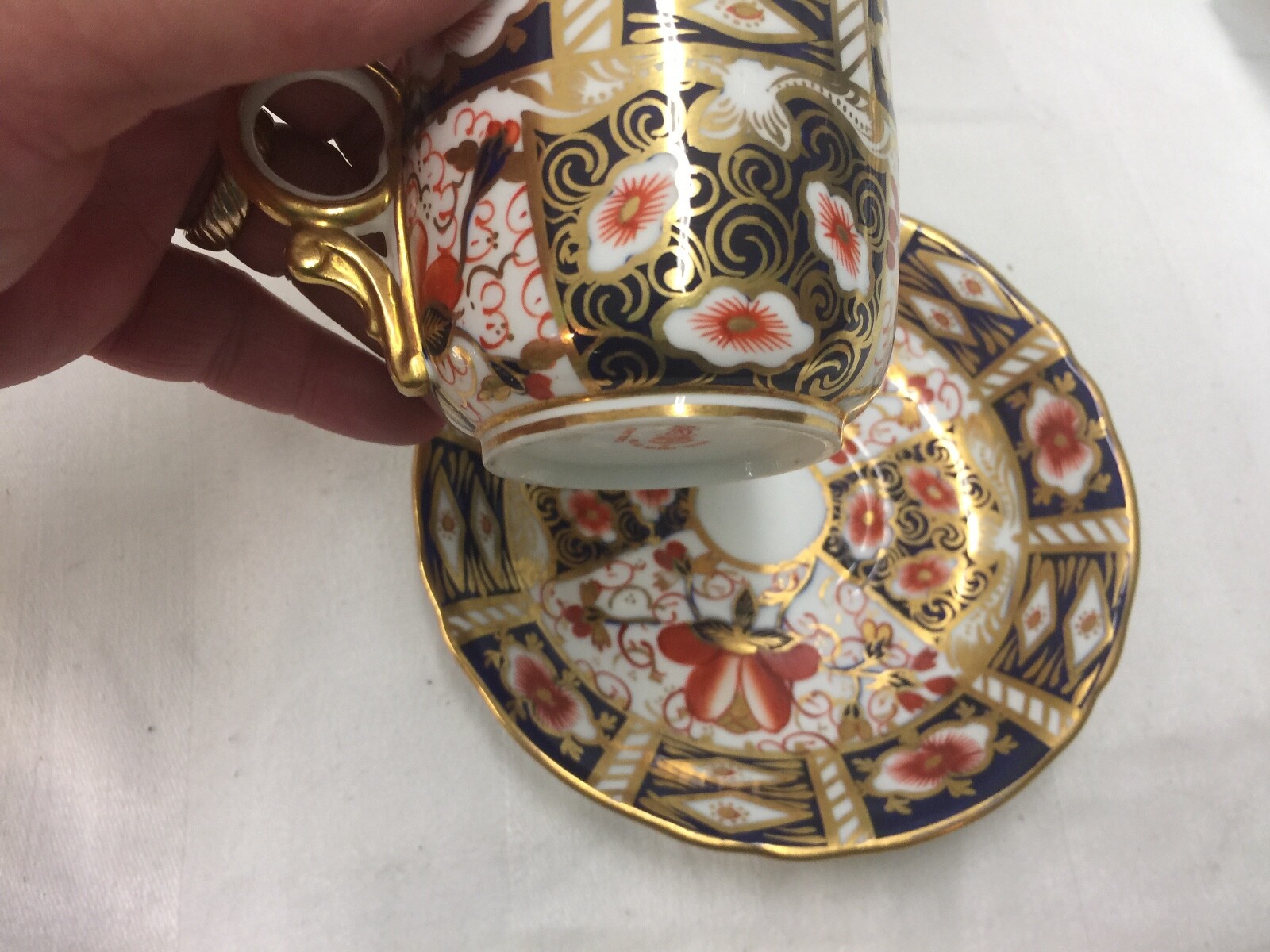 Royal Crown Derby, OLD IMARI, Blue Rust Gold, Flat Demitasse Cup & Saucer Set