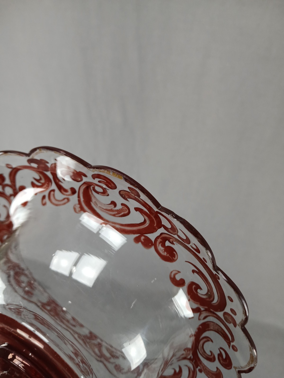 Mid 19th Century Bohemian Ruby Stained & Gold Scrollwork 5 1/8 Inch Compote