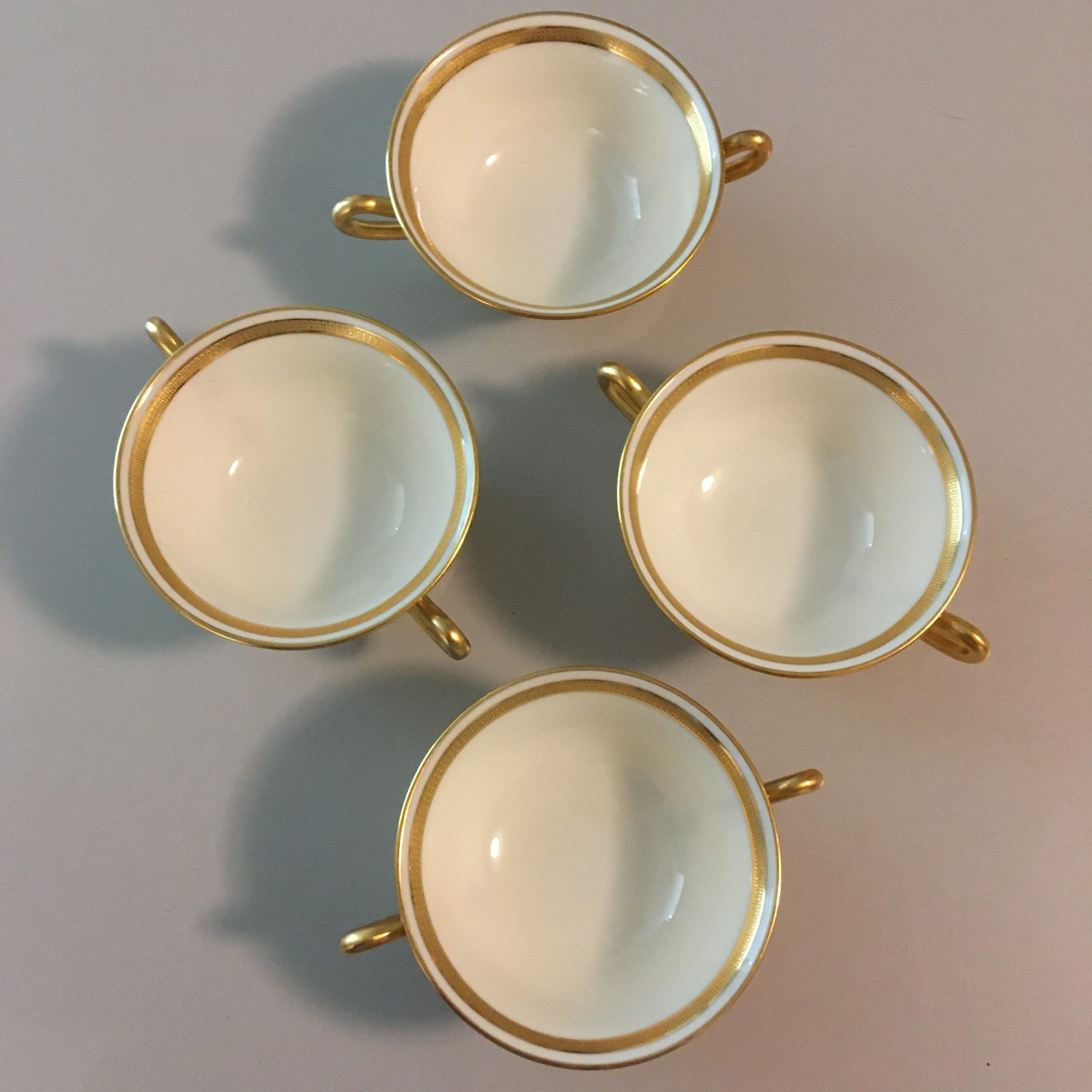 Lenox Porcelain J53 for Hutzler Brothers Baltimore 4 gold/ivory bouillon cups